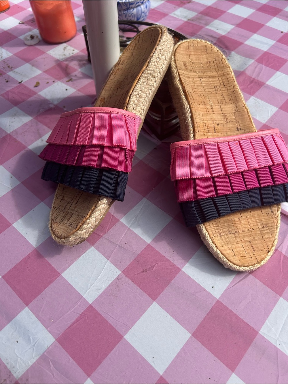 Women’s  Jack Rogers Pink & Black Ruffle Slide Sandals Slides 9